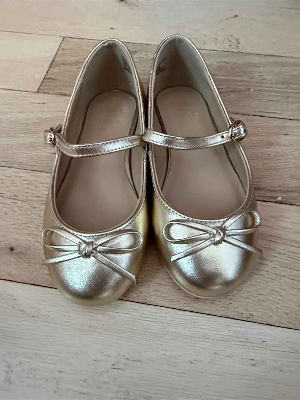 Janie and Jack Metallic Gold Mary Jane Flats with Bow Strap